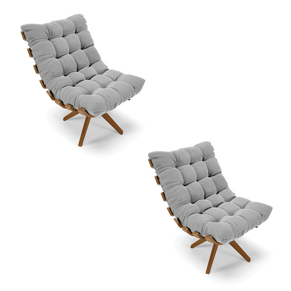 Kit 02 Poltronas Giratória Costela Suede Base Madeira Ma30 -