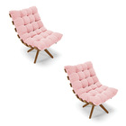 Kit 02 Poltronas Giratória Costela Suede Base Madeira Ma30 -