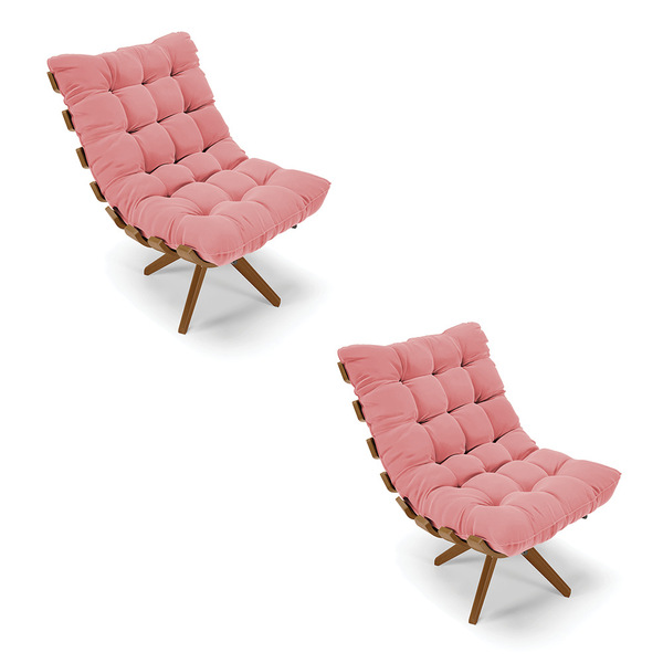 Kit 02 Poltronas Giratória Costela Suede Base Madeira Ma30 -