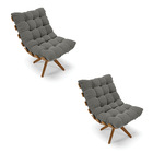Kit 02 Poltronas Giratória Costela Suede Base Madeira Ma30 -