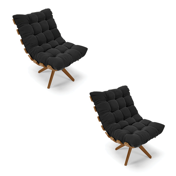 Kit 02 Poltronas Giratória Costela Suede Base Madeira Ma30 -