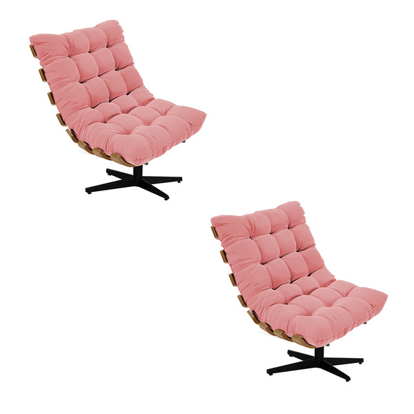 Kit 02 Poltronas Giratória Costela Suede Base Metálica Preto