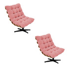 Kit 02 Poltronas Giratória Costela Suede Rosê Base Giratória