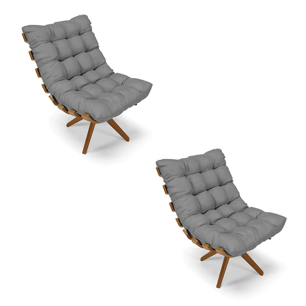 Kit 02 Poltronas Giratória Costela Veludo Luxo Base Madeira M