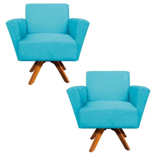 Kit 02 Poltronas Giratoria Dora Suede Azul Turquesa Base Madeira D Rossi Leroy Merlin As poltronas são a mobília ideal para quem deseja dar um toque de design na sala de esta. dora suede azul turquesa base madeira