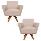 Kit 02 Poltronas Giratória Dora Suede Base Madeira Mm30 D'ros