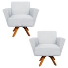 Kit 02 Poltronas Giratória Dora Suede Base Madeira Mm30 D'ros