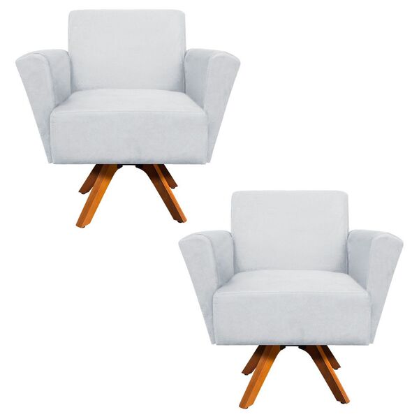Kit 02 Poltronas Giratória Dora Suede Base Madeira Mm30 D'ros