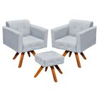 Kit 02 Poltronas Giratória Elisa E 01 Puff Suede Base Madeira