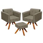 Kit 02 Poltronas Giratória Elisa E 01 Puff Suede Base Madeira