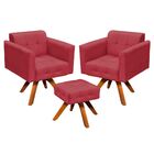 Kit 02 Poltronas Giratória Elisa E 01 Puff Suede Base Madeira