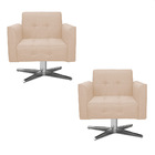 Kit 02 Poltronas Giratória Elisa Linho Base Estrela Cromado -