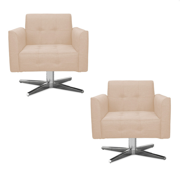 Kit 02 Poltronas Giratória Elisa Linho Base Estrela Cromado -