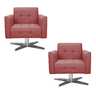 Kit 02 Poltronas Giratória Elisa Linho Whiski Rosê A106 Base