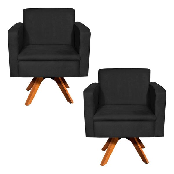 Kit 02 Poltronas Giratória Emília Suede Base Madeira Mm30 D'r