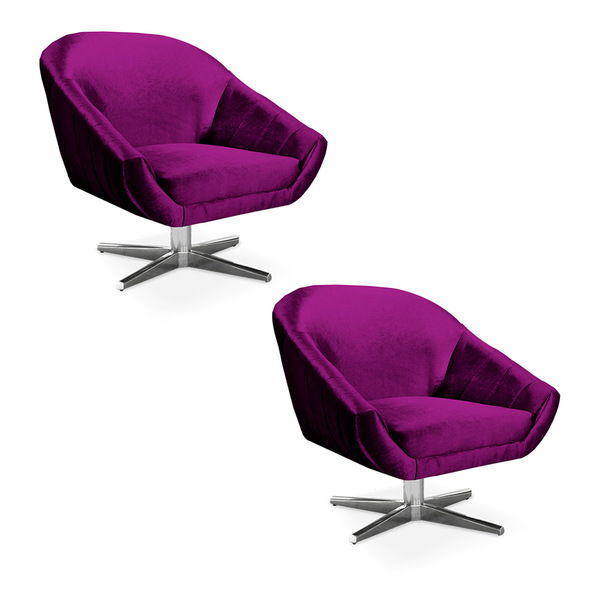 Kit 02 Poltronas Giratória Giovana Acetinado Base Cromada - D