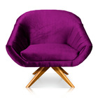 Kit 02 Poltronas Giratória Giovana Acetinado Base Madeira Ma3