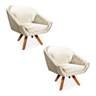 Kit 02 Poltronas Giratória Giovana Acetinado Bege Base Madeir
