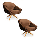 Kit 02 Poltronas Giratória Giovana Acetinado Marrom Base Made