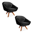 Kit 02 Poltronas Giratória Giovana Acetinado Preto Base Madei