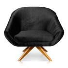 Kit 02 Poltronas Giratória Giovana Acetinado Preto Base Madei