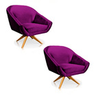 Kit 02 Poltronas Giratória Giovana Acetinado Roxo Base Madeir
