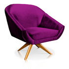 Kit 02 Poltronas Giratória Giovana Acetinado Roxo Base Madeir