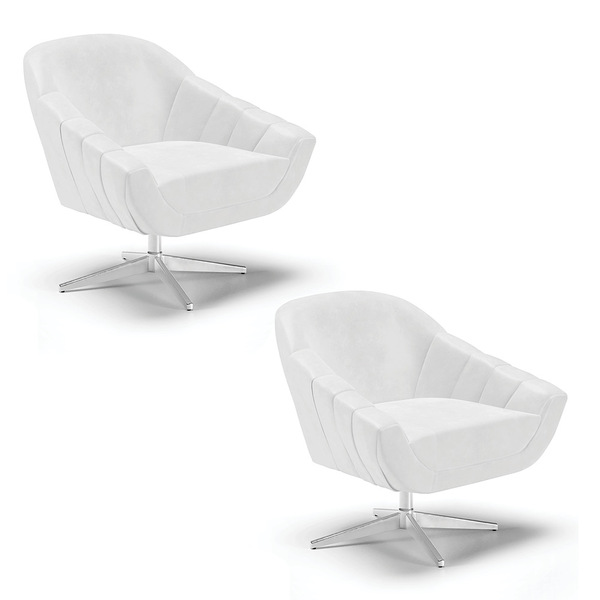 Kit 02 Poltronas Giratória Giovana Corano Branco Base Cromada