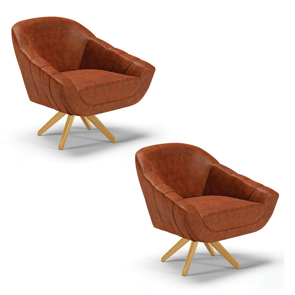 Kit 02 Poltronas Giratória Giovana Corano Nozes Base Madeira