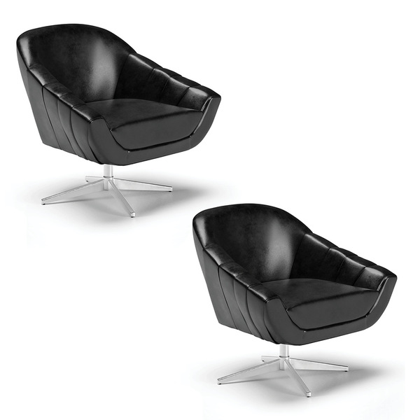 Kit 02 Poltronas Giratória Giovana Corano Preto Base Cromada