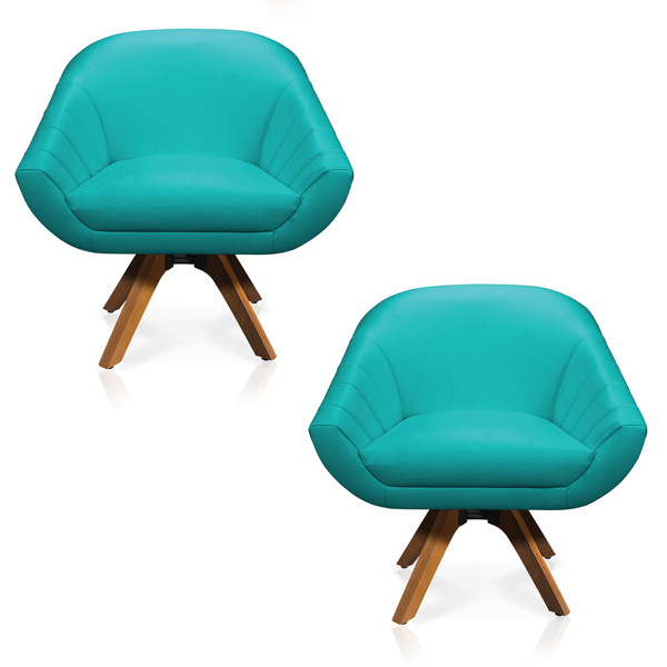 Kit 02 Poltronas Giratória Giovana Corino Azul Turquesa Base