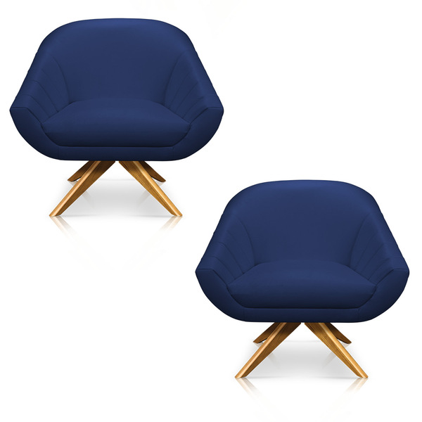 Kit 02 Poltronas Giratória Giovana Corino Base Madeira Ma30 -