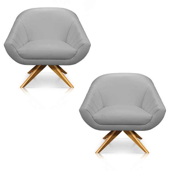 Kit 02 Poltronas Giratória Giovana Corino Base Madeira Ma30 D