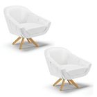 Kit 02 Poltronas Giratória Giovana Corino Base Madeira Ma30 D