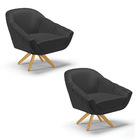 Kit 02 Poltronas Giratória Giovana Corino Base Madeira Ma30 D