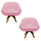 Kit 02 Poltronas Giratória Giovana Corino Base Madeira Mm30 -