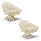 Kit 02 Poltronas Giratória Giovana Corino Bege Base Madeira M