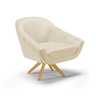 Kit 02 Poltronas Giratória Giovana Corino Bege Base Madeira M