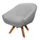 Kit 02 Poltronas Giratória Giovana Corino Cinza Base Madeira