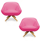 Kit 02 Poltronas Giratória Giovana Corino Pink Base Madeira M