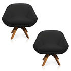 Kit 02 Poltronas Giratória Giovana Corino Preto Base Madeira
