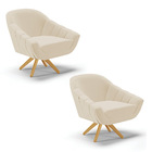 Kit 02 Poltronas Giratória Giovana Linho Areia A27 Base De Ma