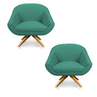 Kit 02 Poltronas Giratória Giovana Linho Azul Pavão A115 Base