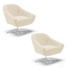 Kit 02 Poltronas Giratória Giovana Linho Base Cromada D03 - D