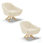 Kit 02 Poltronas Giratória Giovana Linho Base De Madeira Ma30