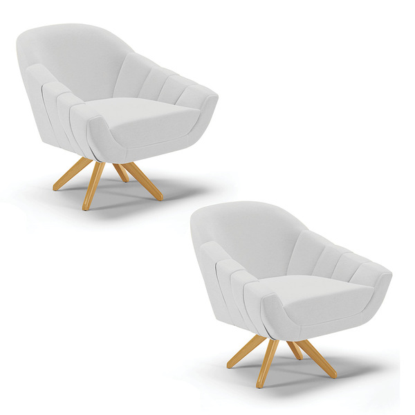 Kit 02 Poltronas Giratória Giovana Linho Base De Madeira Ma30