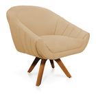 Kit 02 Poltronas Giratória Giovana Linho Base Madeira Mm30 D0