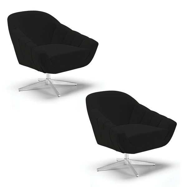 Kit 02 Poltronas Giratória Giovana Linho Preto A79 Base Croma