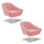 Kit 02 Poltronas Giratória Giovana Suede Base Cromada D03 - D