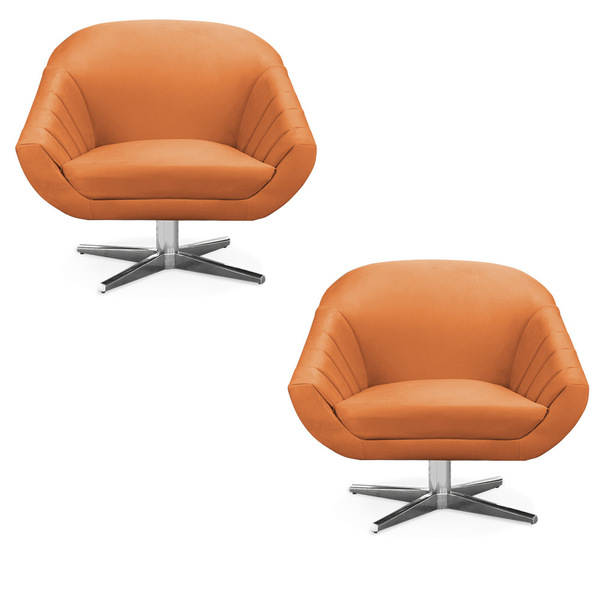 Kit 02 Poltronas Giratória Giovana Suede Base Cromada - D'ros